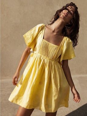 Innika Choo Smocked Babydoll Mini Dress in Yellow